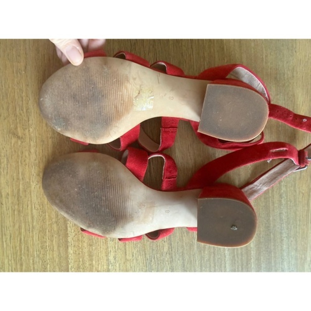 Madewell Red Suede Strappy Block Heel Sandals Women's Size 8 - Picture 5 of 8